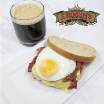 Breakfast Corned Beef Sandwich – Whiskey Onions, Irish Cheese & Egg