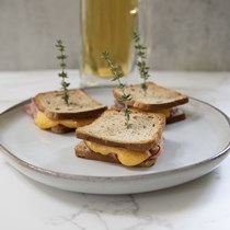 Cheese Curd, Ham and Apple Thyme Mustard Mini Sandwiches.