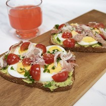 Avocado, Prosciutto, Hardboiled Egg and Parmesan Cheese Fancy Toast