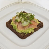 Smoked Salmon and Avocado Apps with Cucumber Caper Salad